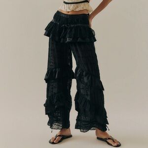 Free People Belle Ruffle Pants in Black Size XS NWT